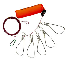 Кукан 5 металевих карабінів бордовий тросик з поплавком